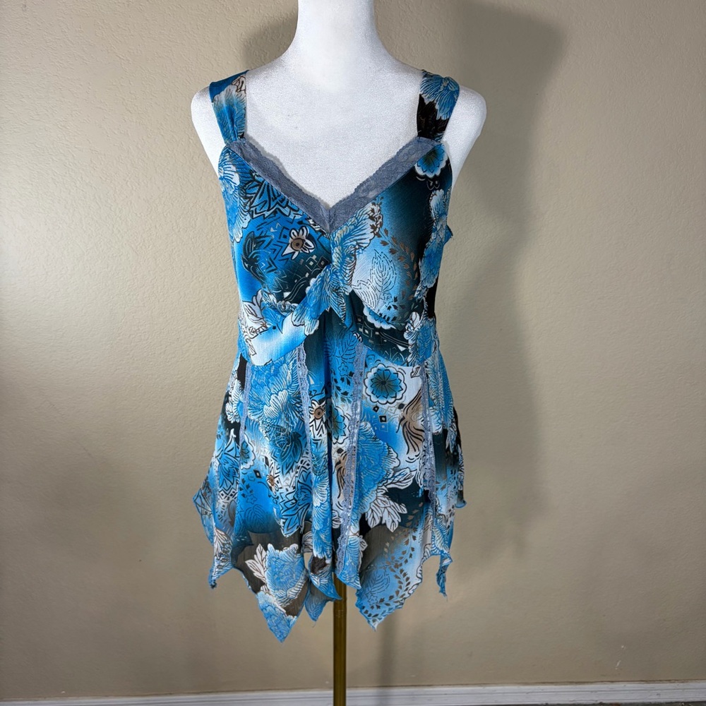 Vtg Studio 1940 Top Womens Sz M Ruffle V-Neck Stretch Multicolor Forals Boho